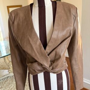 7 For All Mankind Cropped Faux Leather Jacket Tan Size M Jacket Y2K